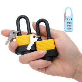 Long Shackle Padlock Waterproof Weatherproof Heavy Duty 2 Keys Per Lock Fully Coated Outdoor Use Yellow 2 Pack
