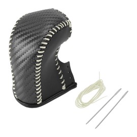 HEROFFIX 1 Set Gear Shift Knob Cover for Acura TL 2009-2014 Stick Shifting Handle Protector Black Carbon Fiber Beige Faux Leather