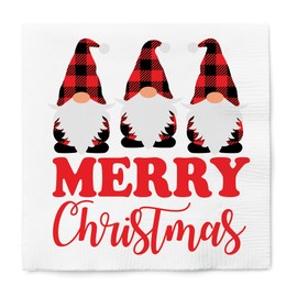 Graphique Cocktail Napkins - Plaid Merry Christmas Gnomes - 40-Count, 3-Ply - Restaurant, Bar, Party Paper Napkins, 5" x 5"