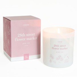 Literie NYC Inspired Scented Candle: 28th Street Flower Market - Peony & Rose Scent, 9oz, 50 Hour Burn, Vegan Soy & Coconut Blend Candle for Home Decor, Gift for Women & Men