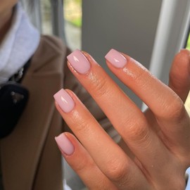 Dusty Pink Press on Nails Short Square, KXAMELIE Natural Gel Nails Glue on Acrylic Nails Press ons Featured Protective Coat Reusable Fake Nails Solid Color 24Pcs Short Coffin Artificial Nails