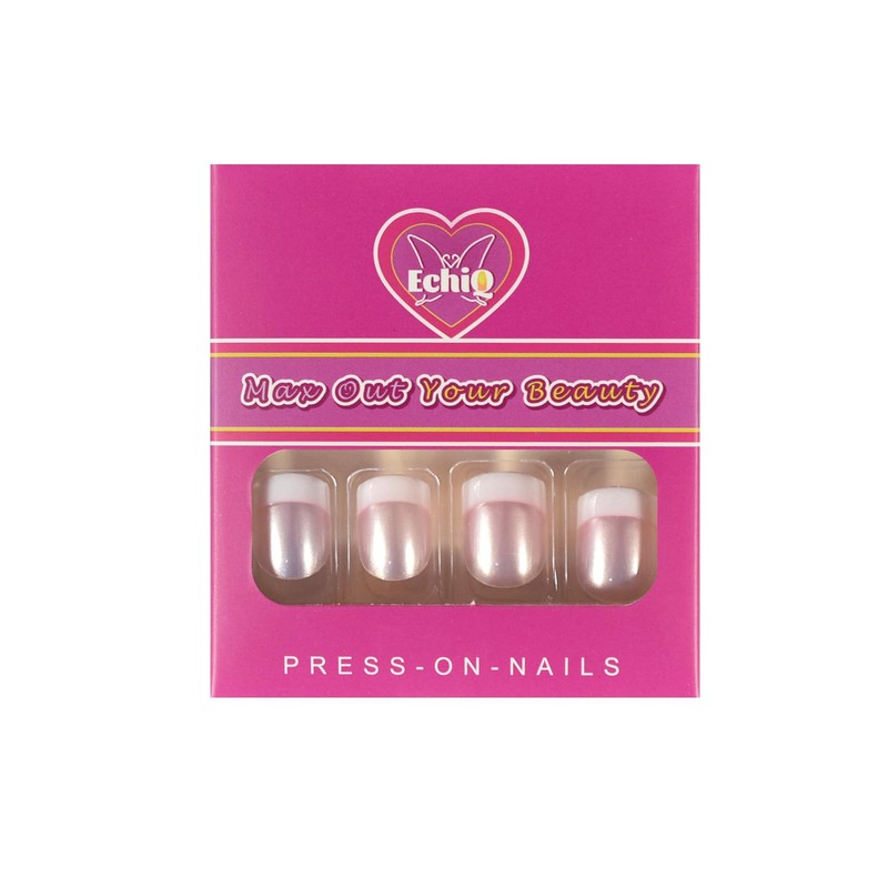 Pearl Shine - Uñas postizas redondas blancas con pestañas adhesivas