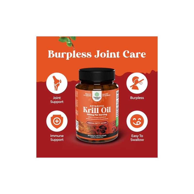 Natures Craft- Aceite de Krill Antártico 500mg Cápsulas Blandas Aceite