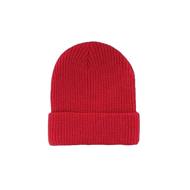 Solid Red Watch Knit Cuffed Stocking Cap Winter Hat Braided