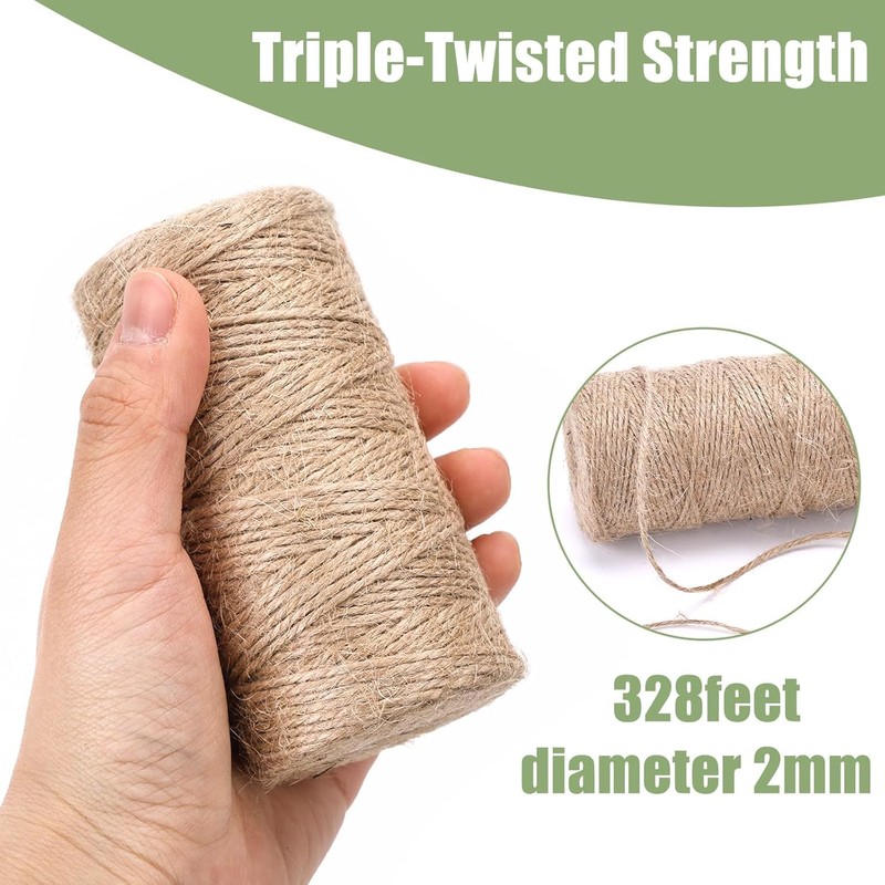 VGOODALL 2Pack 2mm Natural Jute Twines, 656 Feet Long Brown