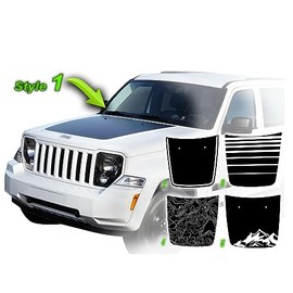 BENINI DESIGN STUDIO - Black or Matte Black Hood Blackout Stripes Decal Graphics Racing Stripes Vinyl Stickers Compatible with Jeep Liberty 2008-2014 (Style 5, Matte Black)