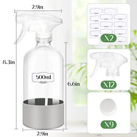 ZENOWICK 9 Pack/16 Oz Glass Spray Bottles, Refillable Empty Containers with Silicone Protective Sleeve, Upgraded Adjustable Nozzle Spray Bottle Sets for Cleaning, Essential Oils, Hair, Plants