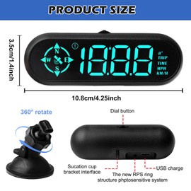 Hud Tachometer mit Gps+Beidou, Geschwindigkeitsmesser Tachometer Anzeige Mph/Kmh, 10hz Bildwiederholrate, Head Up Display Auto, Usb Interface Plug And Play, Automatische Helligkeitsanpassung