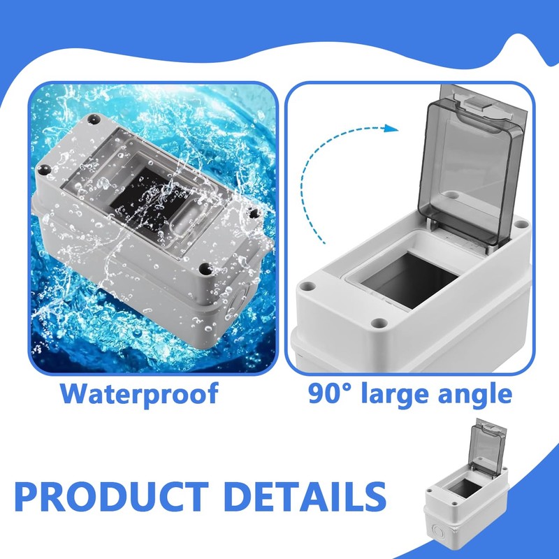Din Rail Enclosure, 3-Way Weatherproof Power Distribution Box, Transparent Cover