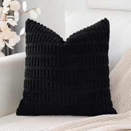 Artscope Corduroy Set of 1 Cushion Cover 60x60 cm Super Soft Boho Striped Square Pillow Covers Case Decorative Modern Cushion Covers for Sofa Couch Bedroom Car Decor Black