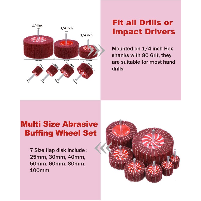 14 Pack Rocaris Buffing Flap Wheels - 7 Size Flap