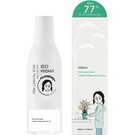 MIDHA Arroz Tónico Puro 200Ml (6.7Fl.Oz) 77% Tónico de Agua de Arroz/Hidratante Facial/Vegano