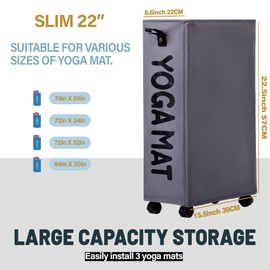 Twira Yoga Mat Storage Racks 22'', Home Gym Storage Rack for Foam Roller, Yoga Strap and Resistance Bands, Workout Equipment Corner Storage Organizer with Wheels (Grey)
