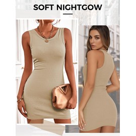 ZENUTA Bodycon Dresses for Women, Basic Short Dresses Casual 2024, Ribbed Sleeveless Tank Dress, Summer Mini Dresses for Women (Khaki,L)
