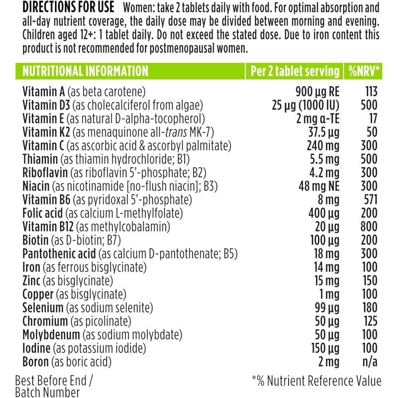 Igennus Methylated Women's Multivitamin with Gentle Iron, 21 Active Nutrients,