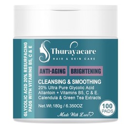 Thurayacare hair & skin care Discos Exfoliantes con Ácido Glicólico Al 20% – Discos Faciales Antiedad con Vitaminas B5, C, E, Alantoína Y Niacinamida – Rejuvenecedores, Iluminadores Y Limpiadores De