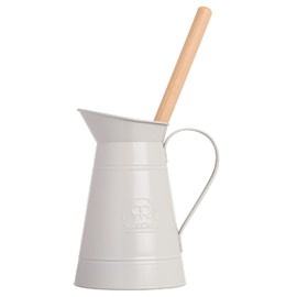 Redecker White Coated Metal Toilet Brush Set with High Grade Nylon Toilet Brush with Oiled Beechwood Handle, Replaceable Head, Vintage Design with Handle and Spout, Made in Germany