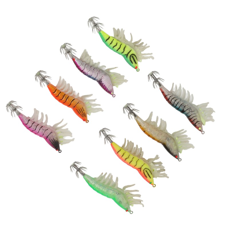 8pcs Shrimp Lures Luminous Silicone Realistic with Sound Beads Shrimp