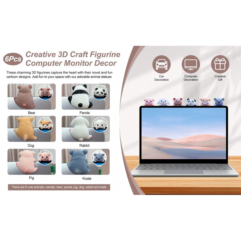New 6Pcs Creative 3D Craft Figurine Computer Monitor Decor,Tv and