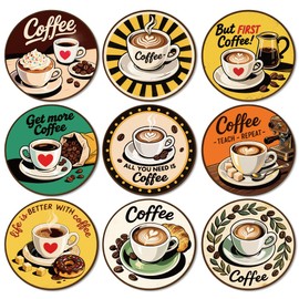 ANATTASOUL 9 Pcs Wood Coasters for Drinks Vintage Coffee and Latte Colorful Wooden Cup Mat for Coffee Table Decor, 3.9" Non-Slip Desk Coasters for Home, Apartment, Office, Bar