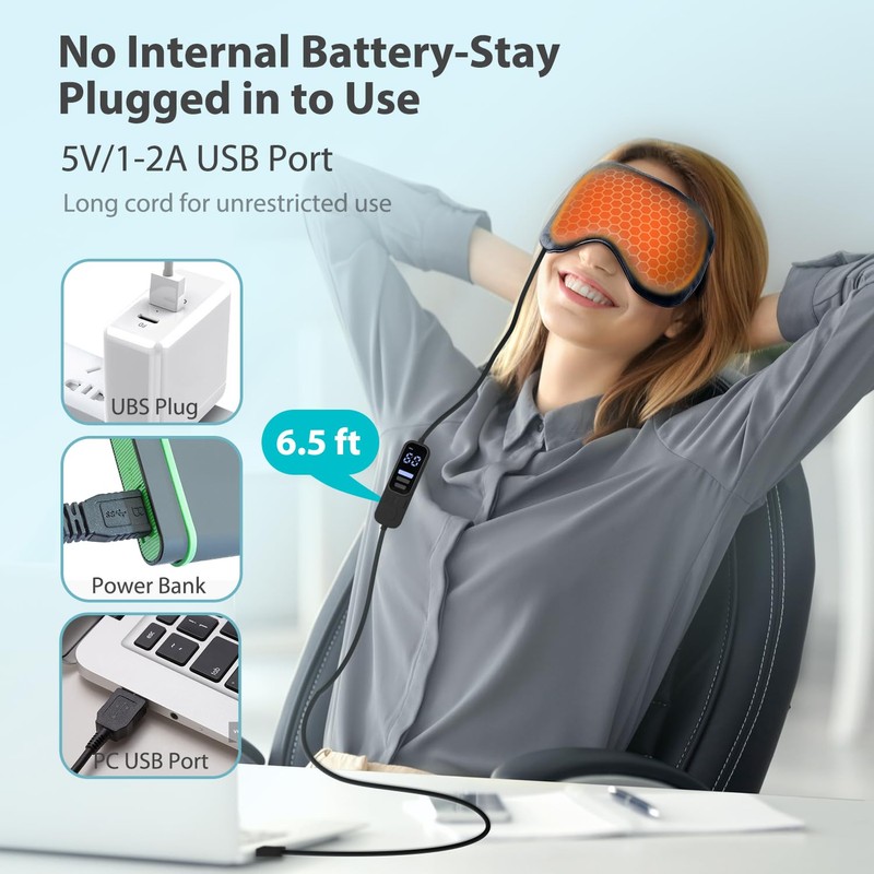 Ezona Heated Eye Mask, Warm Eye Compress Mask, USB Electric
