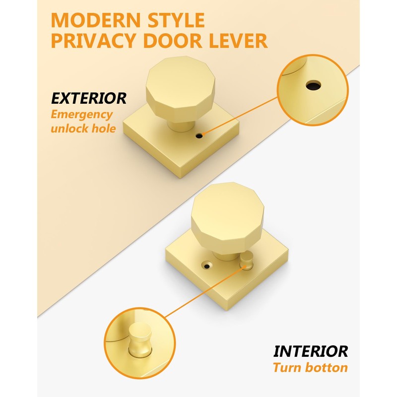 Asidrama 4 Pack Privacy Gold Door Knob with Lock, Brush