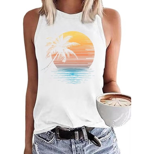 KBLDZHT Women Beach Tank Tops Hawaiian Sleeveless Graphic Tanks Summer
