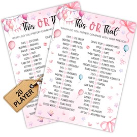 Pink Slumber Party Games Card -Sleepover Stuff- Coquette Pink Bow Themed Sleepover Slumber Party Supplies- Birthday Night Games Creative Idea -This or That- 20 Game Cards