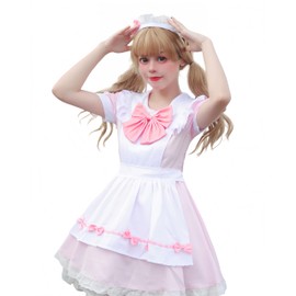 FCCAM Maid Dress Maid Outfit Maid Cosplay Maid Costume Maid Dress Maid Costume Waitress Costume, Pink, XL