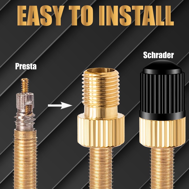 MEAJOO 4PCS Brass Presta Valve Adapter, Convert Presta to Schrader