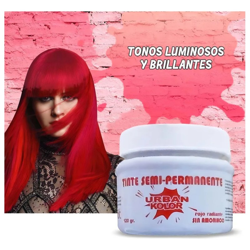 Tintes Fantasia Para Cabello Semipermanente Sin Amoniaco Tono Rojo Radiante