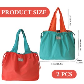 Valicaer Foldable Shopping Bag,2Pcs Large Reusable Shopping Bags Waterproof Tote Bag Drawstring Shopper Bags Washable Shopping Tote Bag Lightweight Nylon Grocery Bags for Daily Use (C)