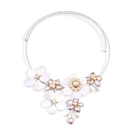 AeraVida Statement Floral Mother of Pearl & Cultured Freshwater Pink Pearl Elegant Cluster Choker Wrap Necklace for Woman