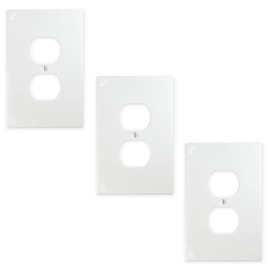 Questech Outlet Covers, Single Duplex Wall Plates 1-Gang Switch Plates Standard Size Electrical Outlet Receptacle Covers, Modern Subway, Bright White Polished, 3 Pack