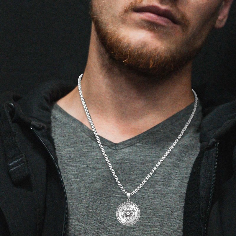 FLYUN Metatron’s Cube Pendant for Men Seals of Archangel Angel