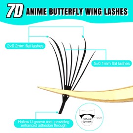 VAVALASH Anime Butterfly-Wing Lash Extensions,Premade Manga Lashes 0.07 C/D Curl, Natural Manga Lash Look Spire Eyelash Extensions,Comic winged Lash Extensions(Anime Butterfly-Wing-0.07-C-8-15mm)