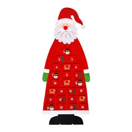 Wall Hanging Santa Felt Christmas Tree Advent Calendar Felt Christmas Calendar 2021 with Pockets 24 Days Countdown Calendar Xmas Decor Red