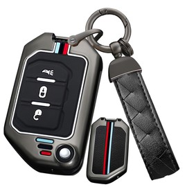 Ysbxitu 3 Buttons Metal Remote Key Fob Cover Fit for Jeep Keyless Smart Key Case with Keychain Fit for Jeep Wrangler JL JLU Gladiator 4XE 2018-2021 Key Protection Cover -Long Chain Black