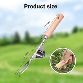 FONWUJIOT Pack of 2 Stainless Steel Weeding Cutters, Manual Weeders, Garden Weed Cutters, Weeding Cutters with Wooden Handle, Weeder for Garden Digging, Weeding, Transplanting