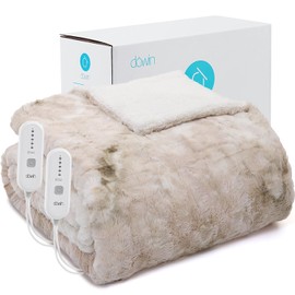 Dowin Heated Blanket Queen Size, Faux Fur Sherpa Electric Blanket with 5 Fast Heating Levels &10 Hrs Auto Off, 84" x90" Tie Dye Dual Control Heating Blanket, ETL&FCC Certification (Cream