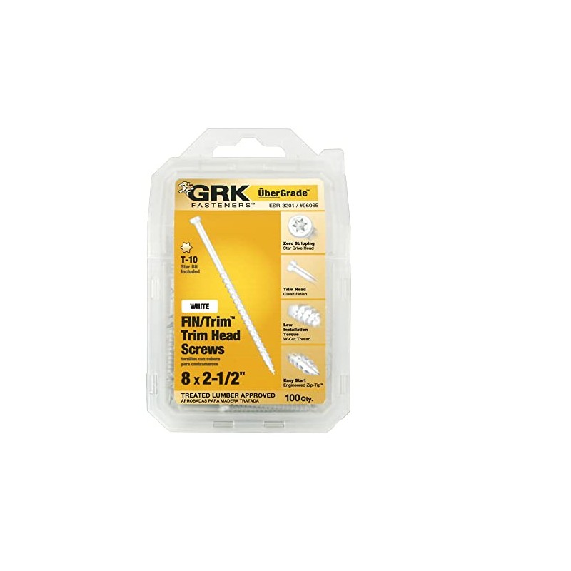 GRK Fasteners 96065 White FIN/Trim #8 x 2-1/2" Screws 100CT