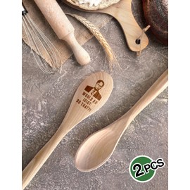 Levaukiem 2PCS Funny Wooden Spoons for Cooking, The Office TV Show Gift, Engraved Wood Spoons Kitchen Decor Accessories Housewarming Gifts for Chef Woman Fans