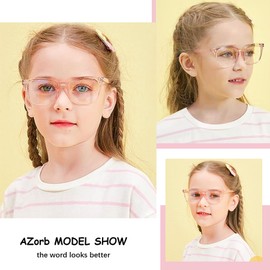 AZorb 3Pack Blue Light Blocking Glasses for Kids Unbreakable Computer Screen Glasses for Boys & Girls - 3 Pack(Transparent Pink+Transparent+Black)