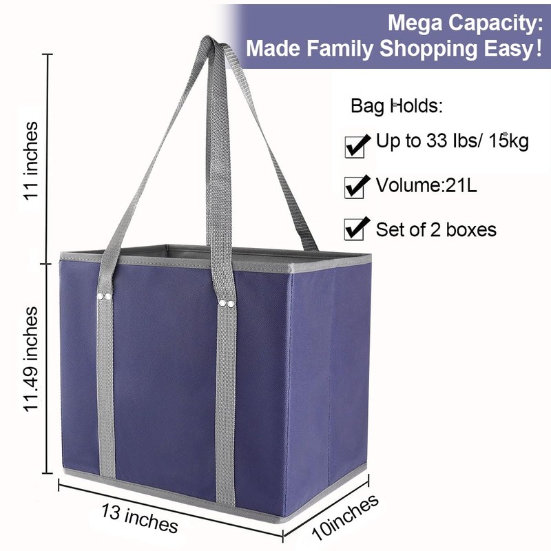 Kaishun reusable grocery bags Navy Blue (2 Pack), Navy Blue