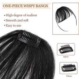 Voglamm Clip in bangs for women, Black bangs hair clip, Clip on bangs, Fake bangs, 100% real human hair, Faux bangs, Flequillos de cabello natural con clip, Clip on hair piece for women, Wispy bangs