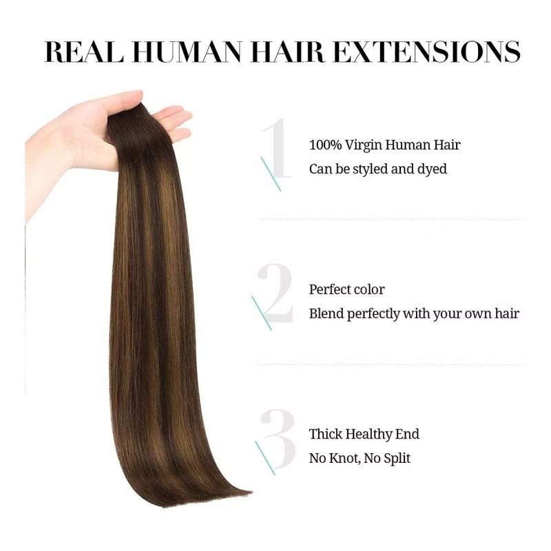 Doores Extensiones Cabello Humano 50gr 14in Balayage Marrón Oscuro