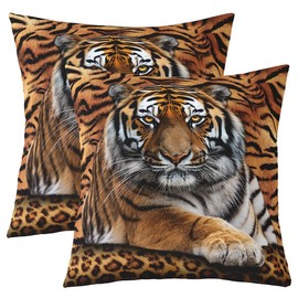 Tiger Decorative Pillow Cover for Sofa Couch Chair,Wild Animal Fur Throw Pillow Case Cover,Photography Tiger Skin Print Luxury Pack of 2 20"x 20" Cushion Cover Room Decor