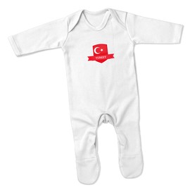 Print Cartel Turkey Romper Suit Turkey Infant Romper Bodysuit Turkish Flag Onesie Baby Apparel Turkish Heritage gift for Babies, 0-3 Months, White