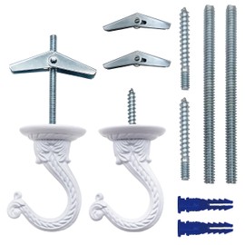 NACETURE E Style Ceiling Hooks for Hanging Plants- 2 Pcs Vintage Style Ceiling Plant Hanger Hooks Outdoor or Indoor- Sturdy Plant Hooks for Hanging Lights, Flower Baskets and More (White 2 Pack)