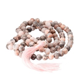 Mala Beads 108 Japamala Necklace with 18K Gold Plated Charm Meditation Necklace with Tassel Women & Men Natural Healing Crystal Jewelry - Buddhist Prayer Bead for Yoga and Spiritual Gift (8 mm)